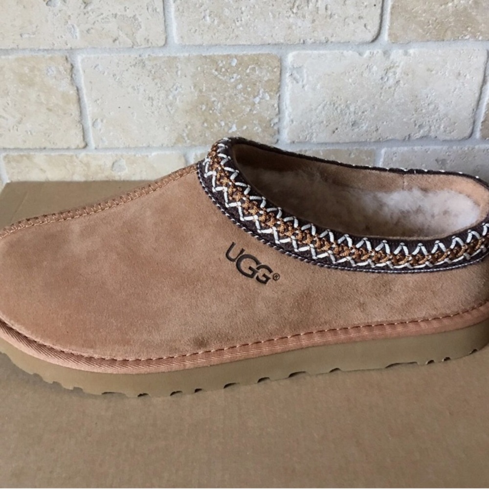 UGG Tan Suede Slippers with Plush Lining - Picture 2 of 6